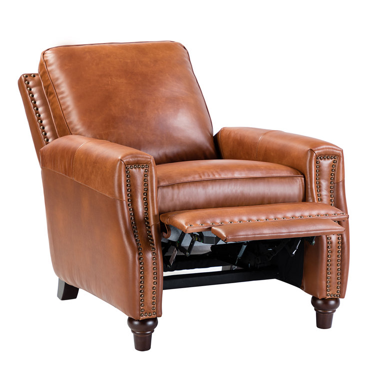 Leather recliner chair discount with nailhead trim